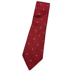 FEDERIGO LO JACQUARD Men's 100% Silk Necktie LUXURY Red Geometric W:3.7" EUC